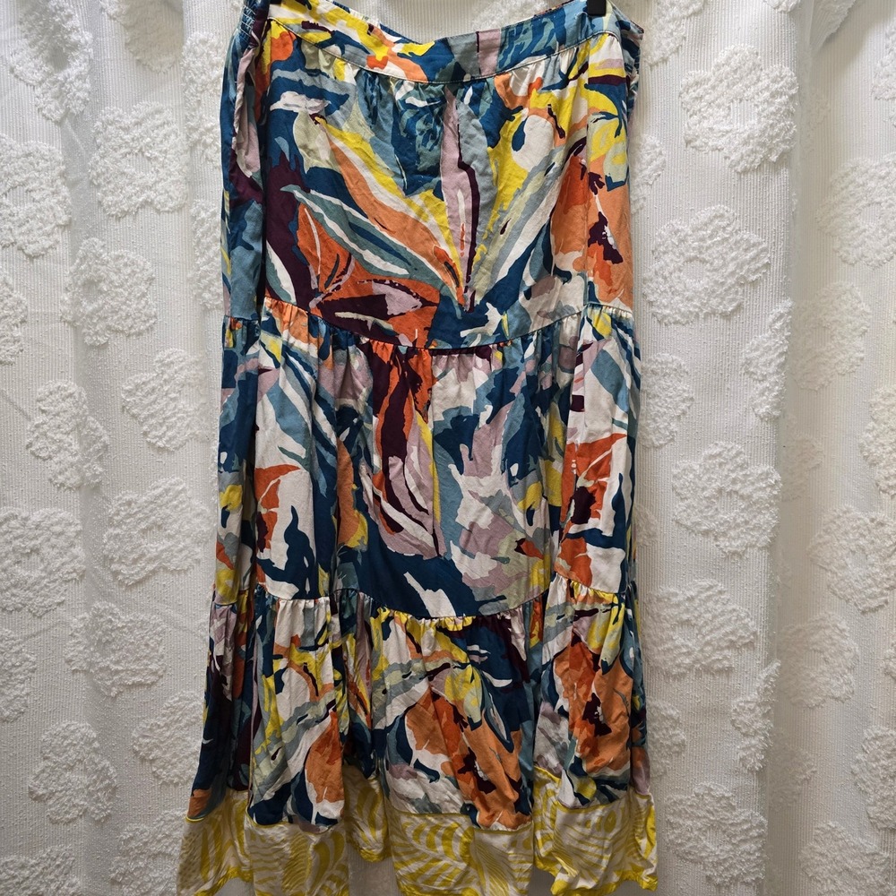 Soft Surroundings Kara Womens Tiered Maxi Skirt Abstract Floral Viscose L 2FW81